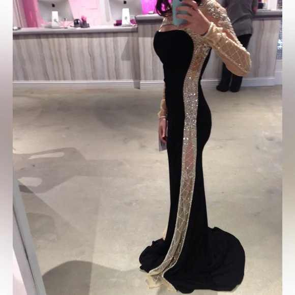 Jovani Black and Silver Long Sleeve Prom Dress - Picture 2 of 8
